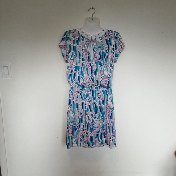 Lilly Pulitzer Rebel Skim Blue Short Sleeve Skort Romper - Picture 7 of 12